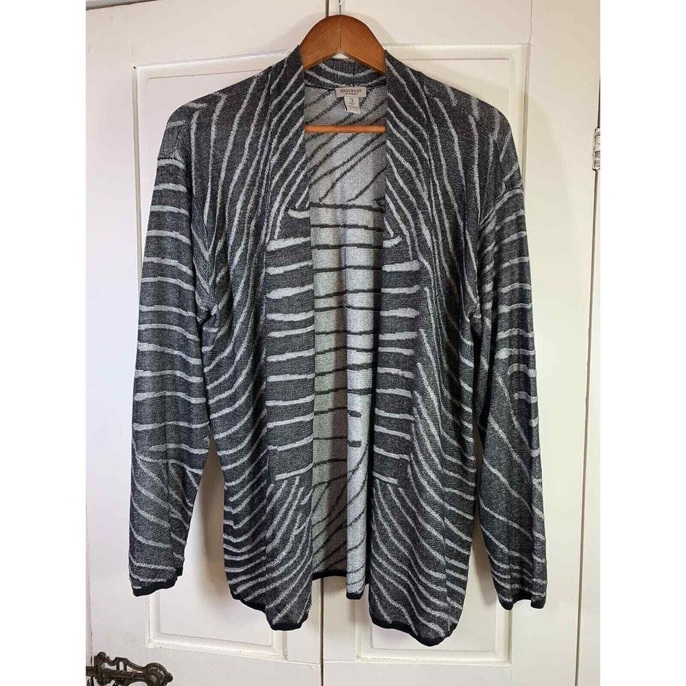 Chicos EasyWear Open Front Cardigan Sweater Womens 3 US XL Black Gray